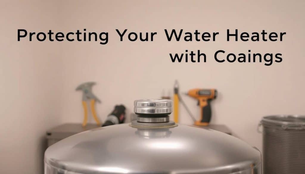 A water heater, its metallic body gleaming under soft, diffused lighting, sits prominently in the foreground. The surface is coated with a protective layer, shielding it from the ravages of rust. In the middle ground, tools and materials used for the coating application process are neatly arranged, conveying a sense of care and attention to detail. The background fades into a clean, neutral environment, emphasizing the focus on the water heater and the importance of its preservation. The overall scene radiates a mood of diligence and proactive maintenance, perfectly capturing the essence of "Protecting Your Water Heater with Coatings".